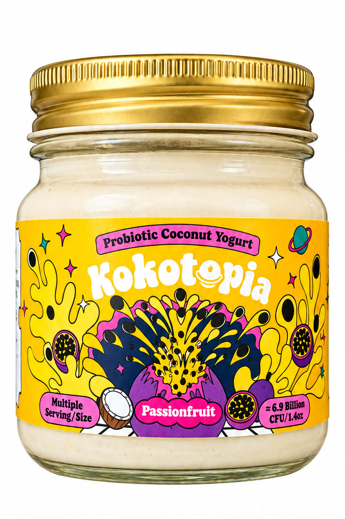 Kokotopia Passionfruit probiotic coconut yogurt jar
